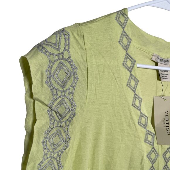 Vertigo Paris Blouse Women's XL Neon Embroidered V-Neck Short Sleeve Top NWT - Picture 5 of 13